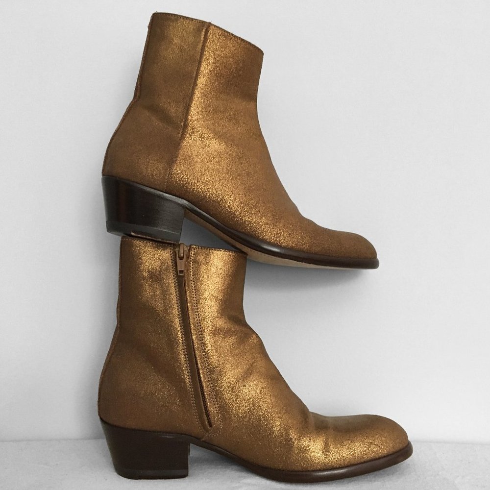 Maison MARGIELA Boots 22, Tuxedo with Cuban Heel in Antiqued Metallic Gold